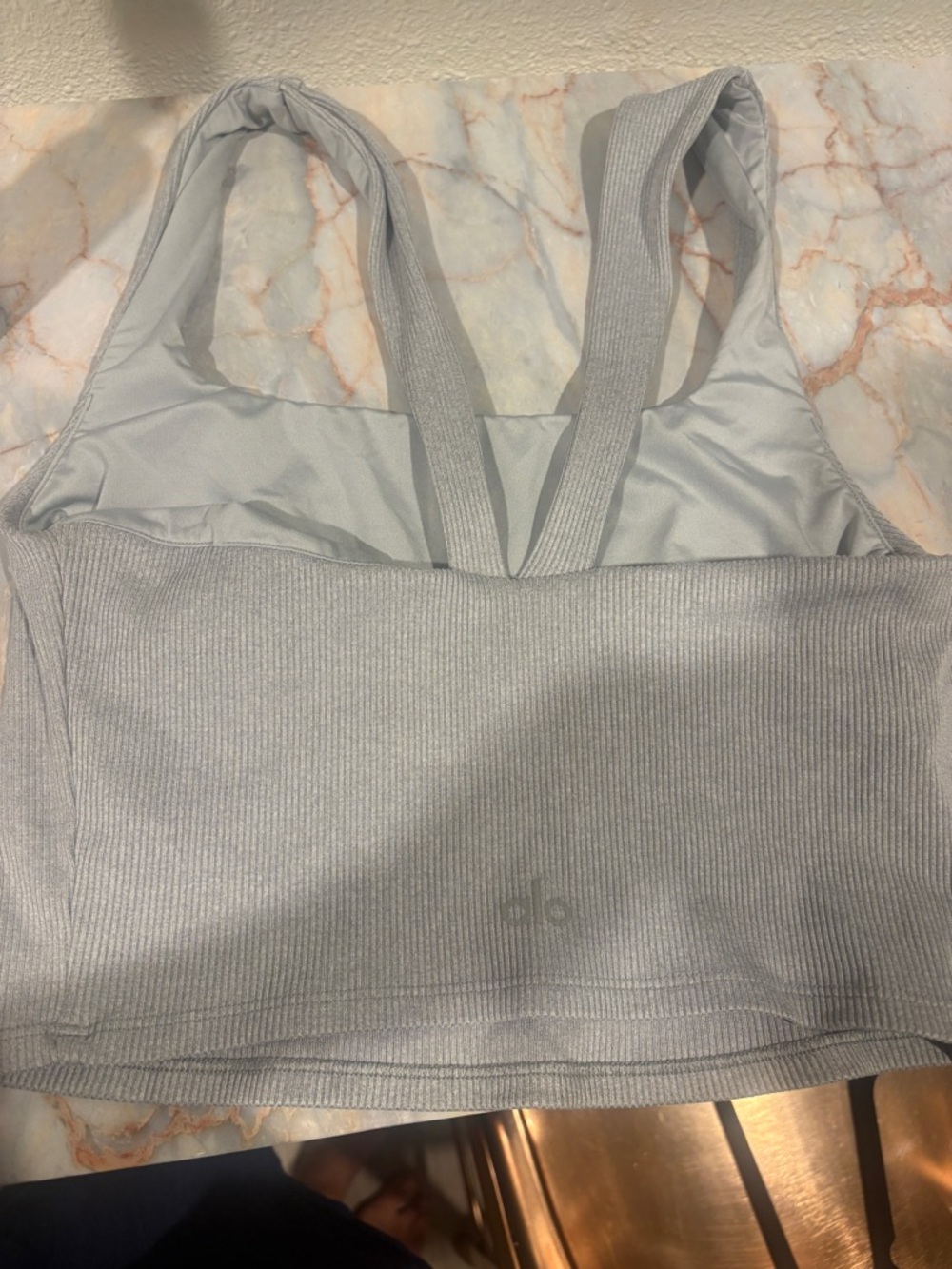 Alo Yoga Alosoft Ribbed Chic Bra Tank Gray Size M - Picture 6 of 6